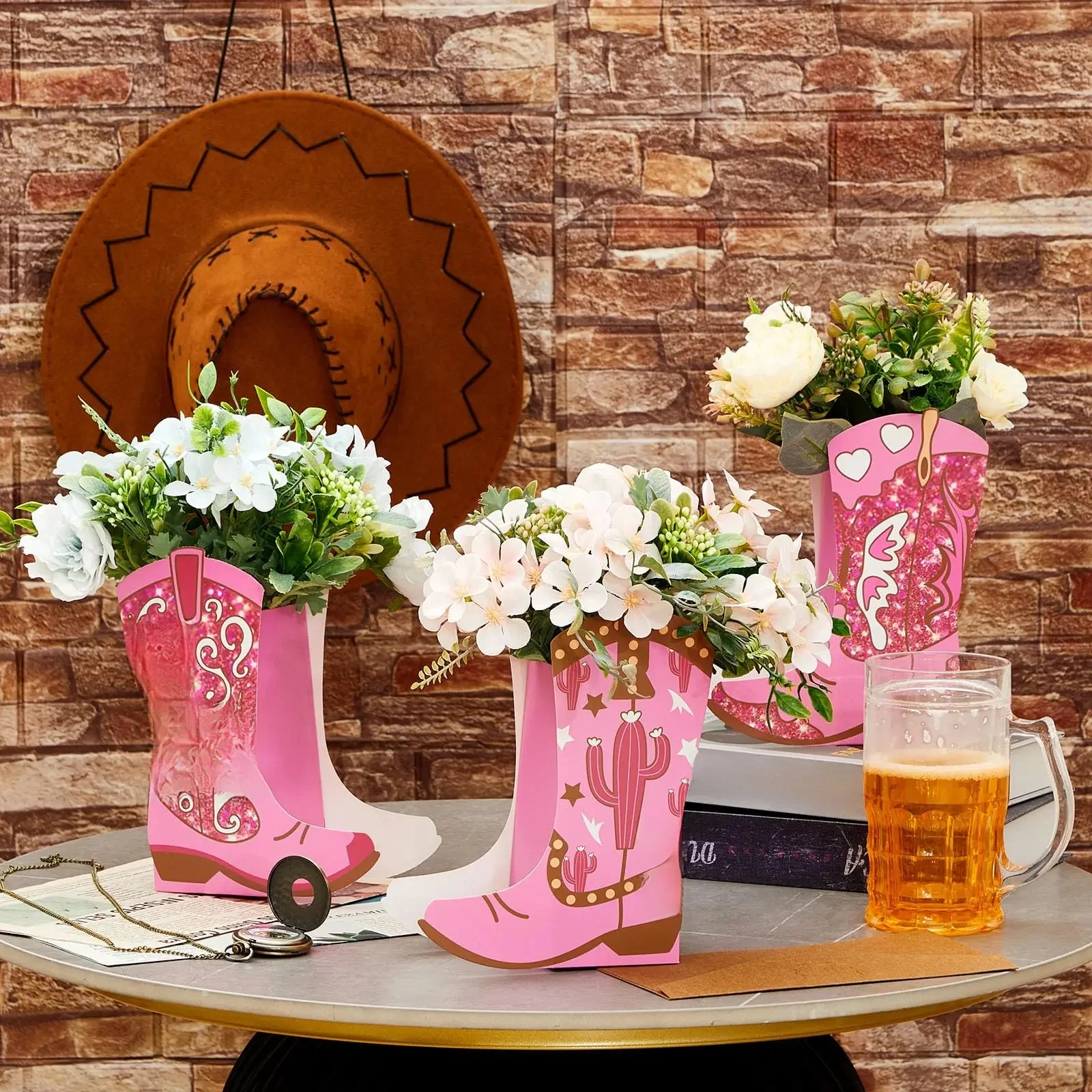Bottes de Cowgirl occidentales, boîtes à fleurs, pièce maîtresse, boîte-cadeau en forme de décoration de fête, décor de Table de rodéo, Vase de bottes