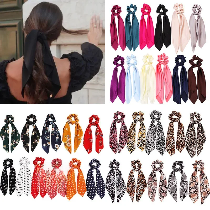 Moda koreański jednolity kolor Scrunchies długa gumka do włosów gumki do włosów dla kobiet kucyk szalik słodka elastyczna opaska do włosów akcesoria do włosów — zdjęcie 2