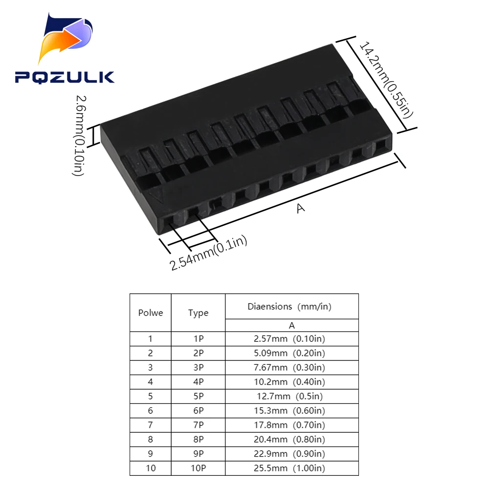 50PCS Dupont Plastic Shell 1Pin 2Pin 3Pin 4Pin 5Pin 6Pin 7Pin 8pin 9pin 10pin 2.54mm Dupont Connector 1P/2P/3P/4P/5P/6P/7P/8P/9P