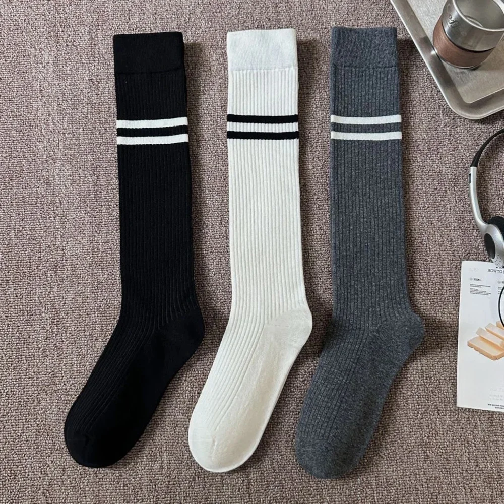 AliExpress Almehoo 1 Pair/Lot Fashion Two Stripe Women's Calf Socks Autumn Winter Long Female Sokcs Korean Style Cycling Leg Socks High-Quality