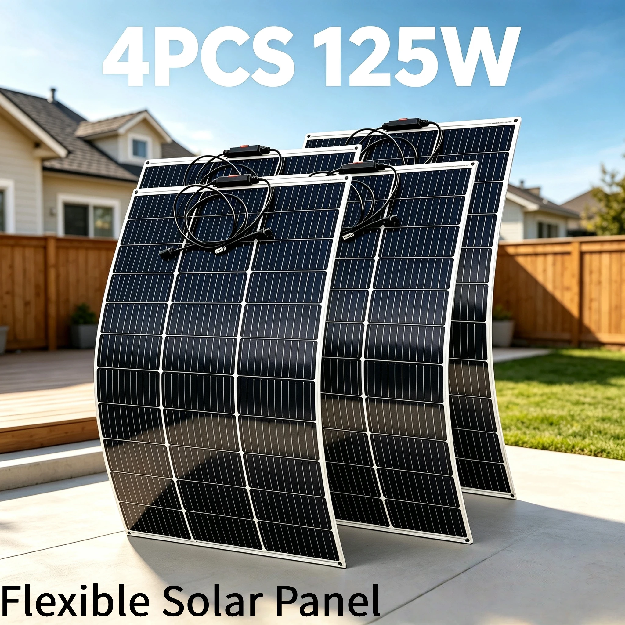 500W (4 Stück × 125W) Flexibles monokristallines Solarpanel, 18V Solarmodul für 12V-Batterie, Wohnmobil, Camper, Boot, Balkon, unebene Oberfläche