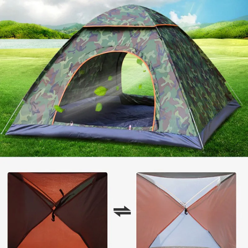 Tienda de campaña emergente automática de un toque para 3-4 personas, 2 puertas, 2 ventanas, sombra para acampar, escalada y pesca