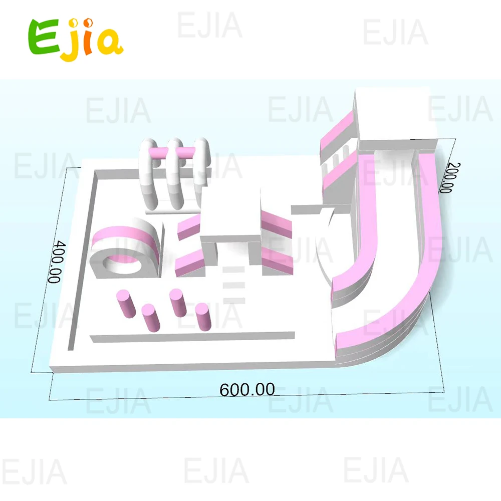 20 pés branco rosa curso de obstáculo bola pit playground área com salto castelo slide inflável respingo almofada para festa do miúdo evento