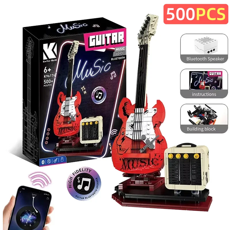 

ZKZC Artist Guitar Building Blocks DIY Bricks APP Control Technical With Bluetooth Audio USB Gift Music Playback Adult Toys Gift