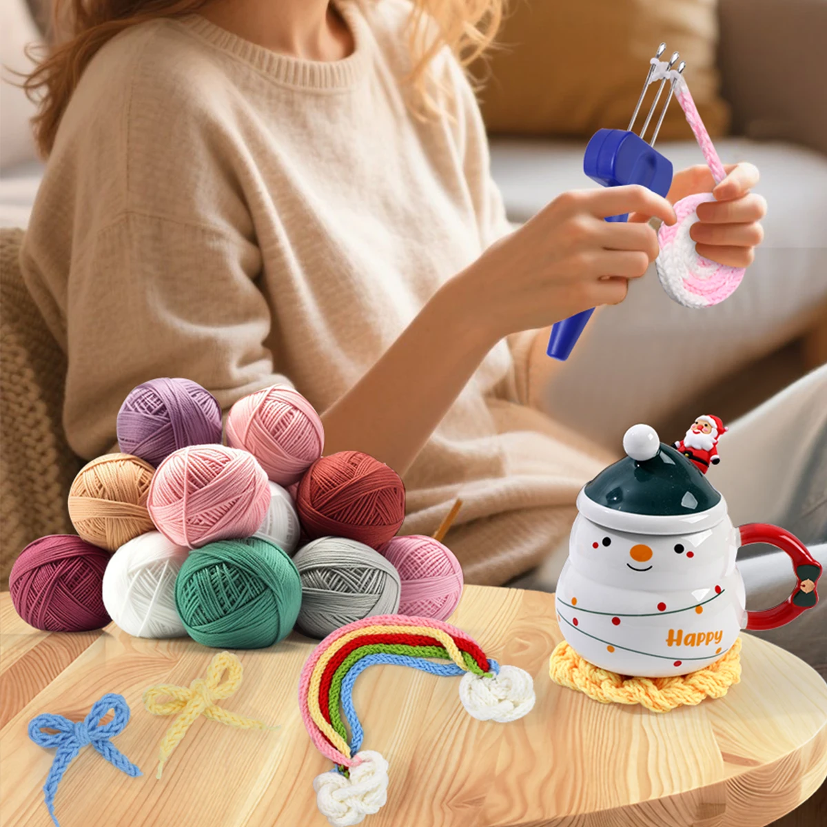 

New blue yarn knitting and crocheting tool - Cordy icord 3-head and 4-head lock hook line weaving tool