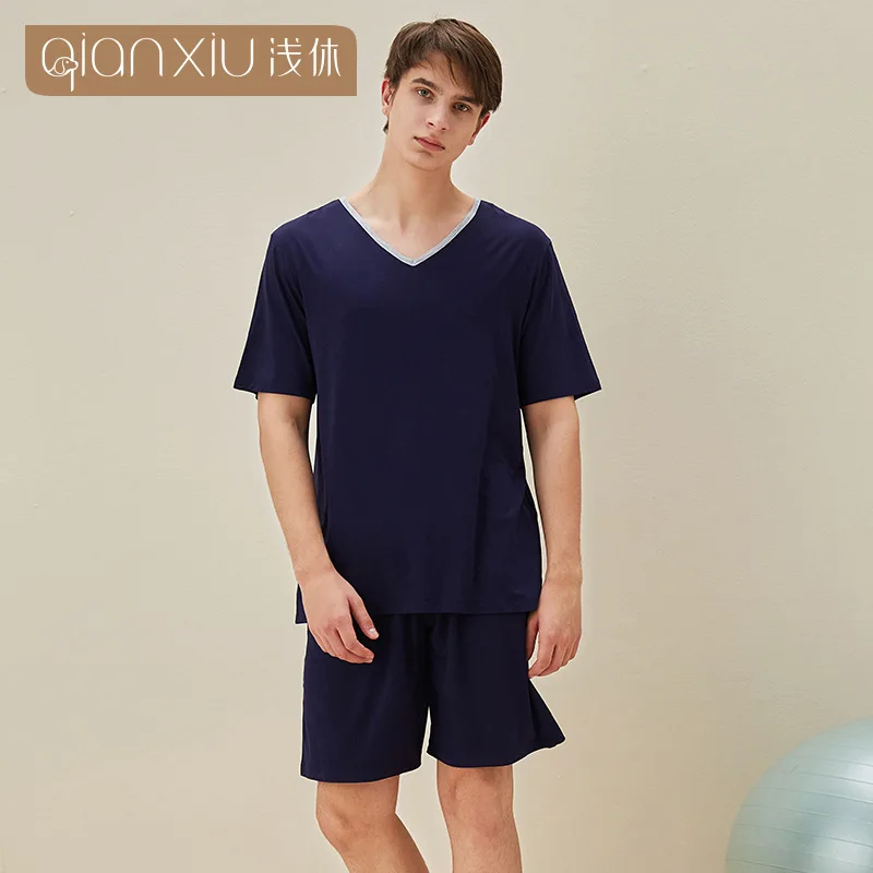 2024 Summer Men Casual Pajama Sets Bamboo Fiber Sleepwear Suit Top Quality Short Sleeve T Shirt & Half Pants Men's Home Clothes