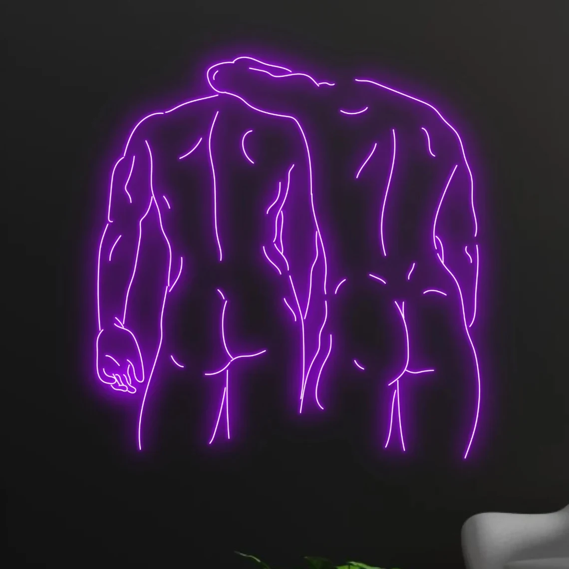 Man Body Neon Sign Gay Couple Hugging Art Sign Shoulder to Shoulder Men Couple Neon Man Back Muscle Art Neon Bedroom Decor