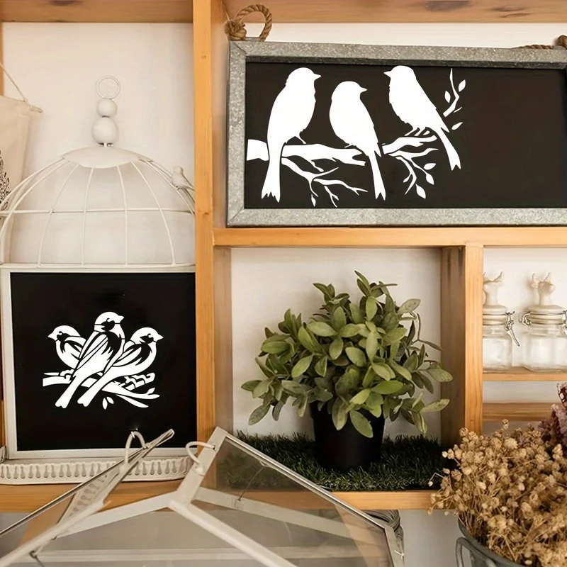 مجموعة استنسل الطيور مكونة من 7 قطع، مقاسات 4 بوصة/10.16 سم و5.8 بوصة/14.8 سم، قوالب DIY قابلة لإعادة الاستخدام للخشب والجدران والقماش والأثاث - عالية الجودة