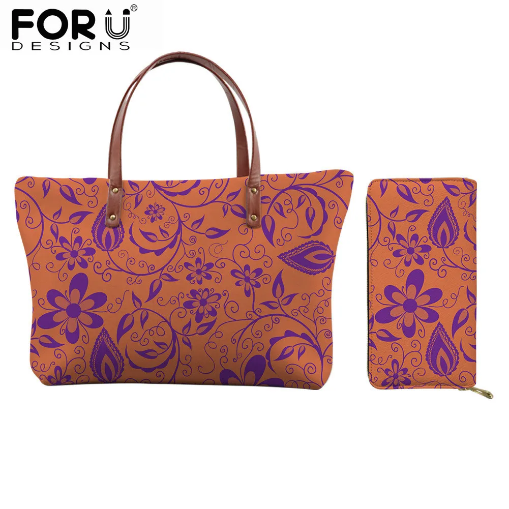 

FORUDESIGNS Women's Elegant Handbag with Wallet Flowers Prints Retro Luxury Comfortable Soft Polyester Shoulder Bags for Females