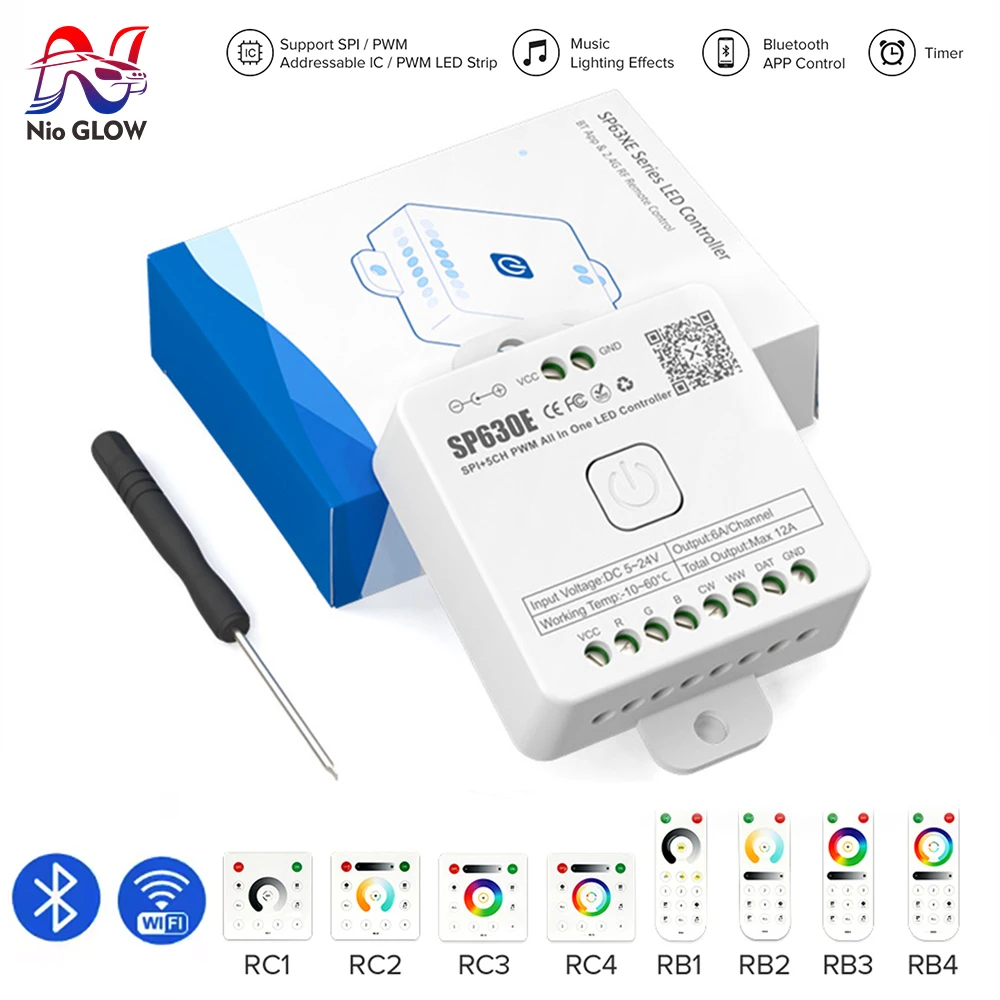 SP63XE コントローラー LED Bluetooth 音楽アプリ機能 630 SPI/PWM シングルカラー RGBCCT ドライバー 2.4G Bluetooth アプリ制御対応