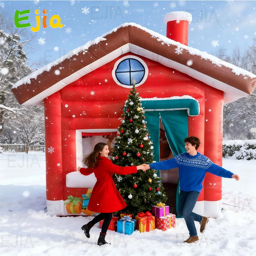 บ้านซานต้าเป่าลมขนาด 10 ฟุต/3 เมตร สำหรับตกแต่งวันหยุด/บ้านพักเป่าลมสำหรับคริสต์มาส/เต็นท์เป่าลมสำหรับคริสต์มาสสำหรับตกแต่งวันหยุด