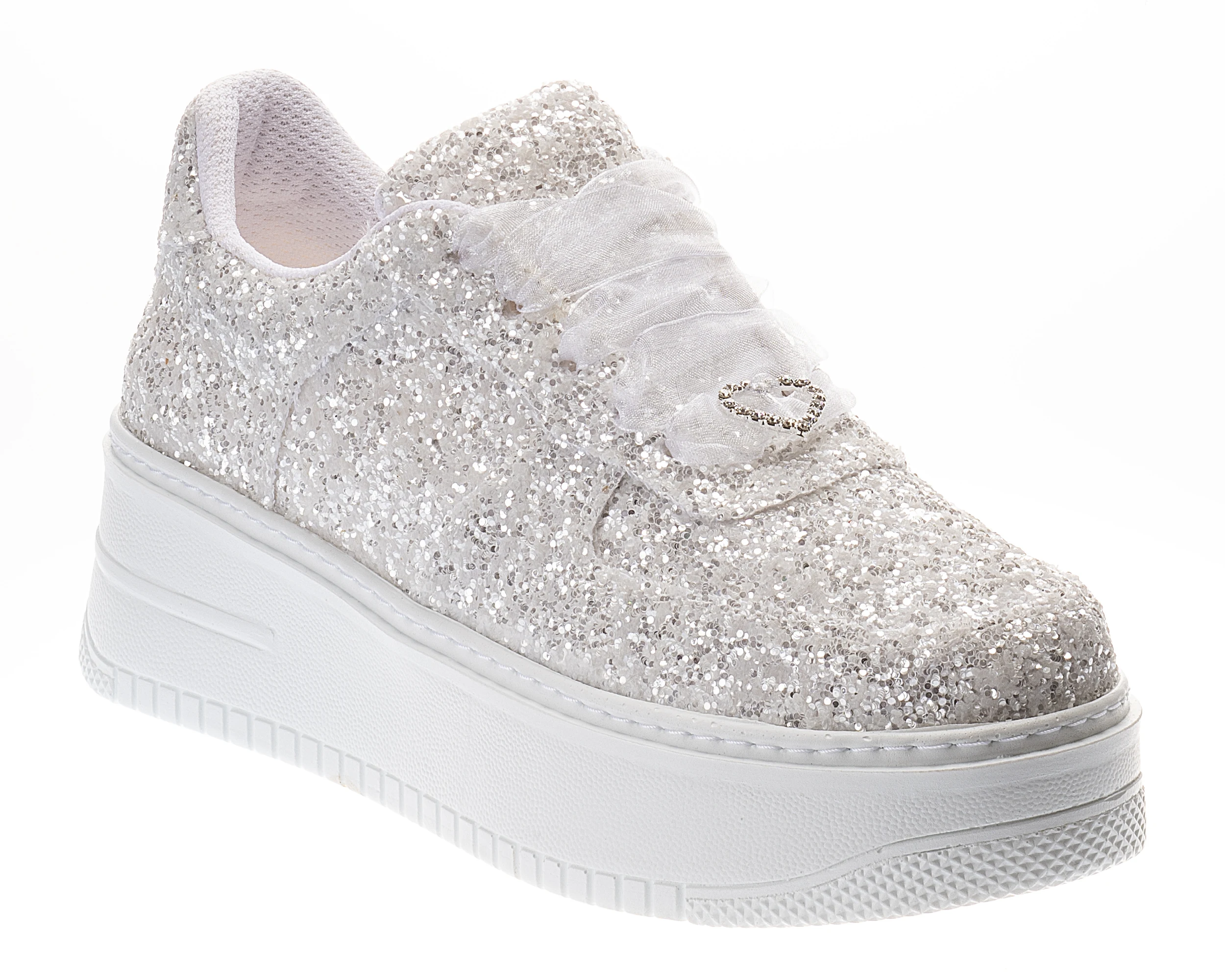 Bridal Shoes White Glitter Stylish and Comfortable Design Wedding Dress Sports Shoes White Glitter Sports Platform Flat Sole