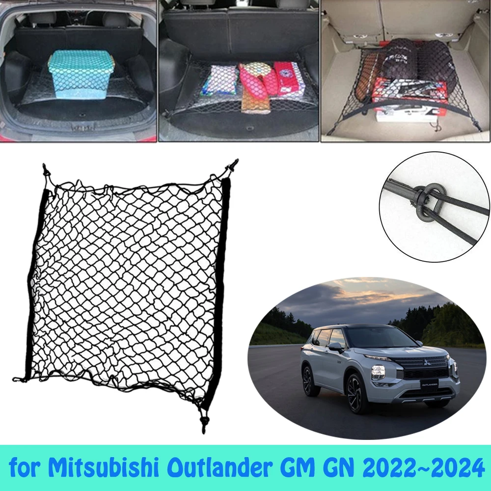 

Car Trunk Luggage for Mitsubishi Outlander ES SE GM GN 2022 Cargo Organiser Elastic Mesh Storage Net Pocket Hooks Accessories