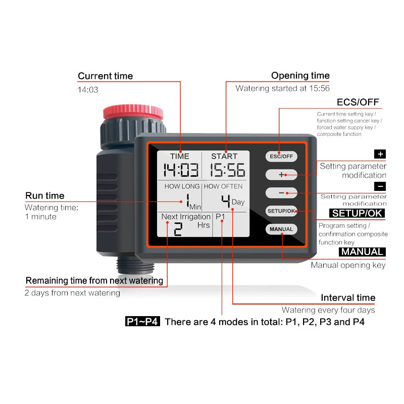 Rain Seer New Garden Water Timer LCD Display Automatic Electronic Watering Timer Waterproof IP65 irrigation Controller System