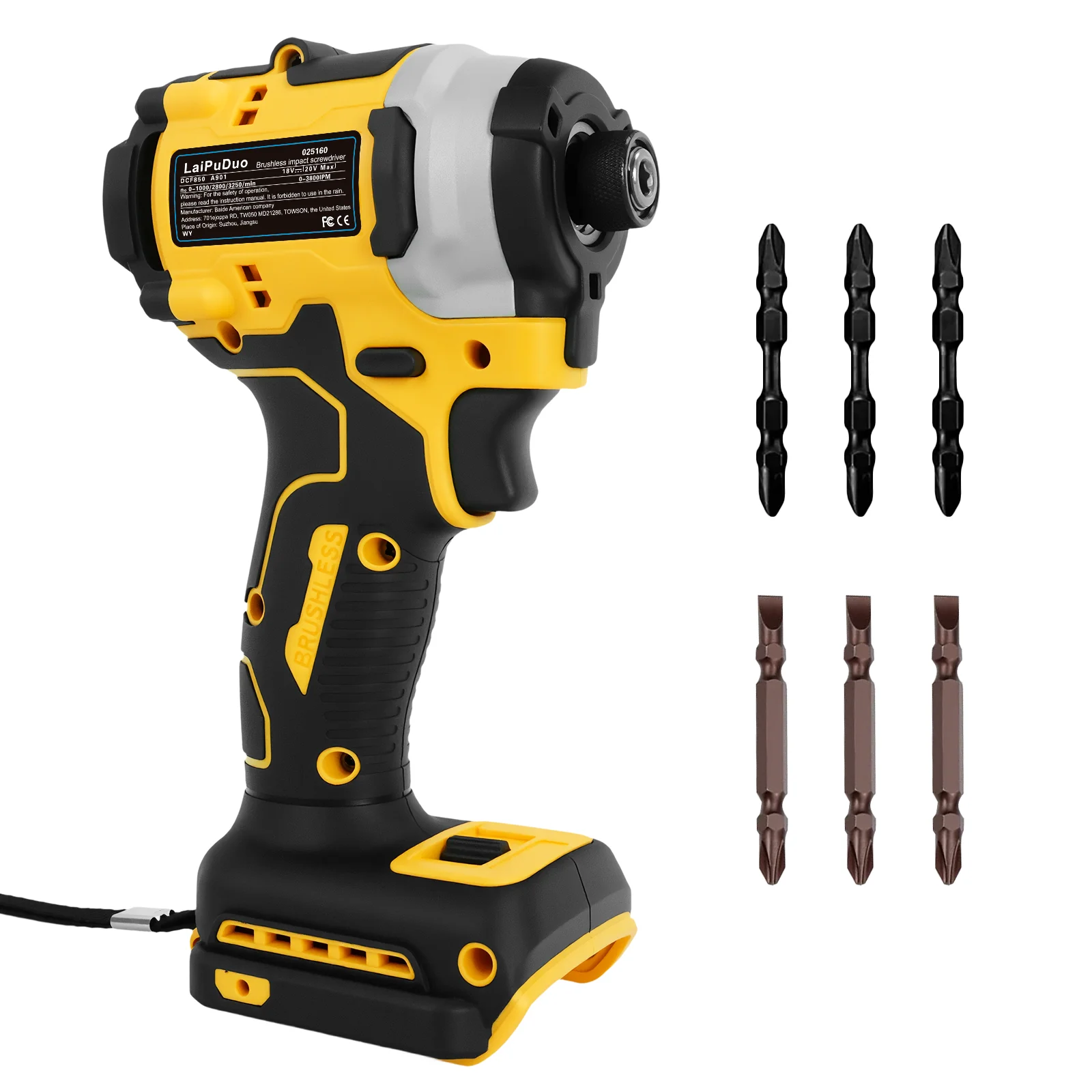 

Бесщеточная электрическая отвертка 120 Нм 1/4 дюйма, комплект ударной отвертки для электрической дрели, 3 переменных скорости для аккумуляторного штифта Dewalt 20 В