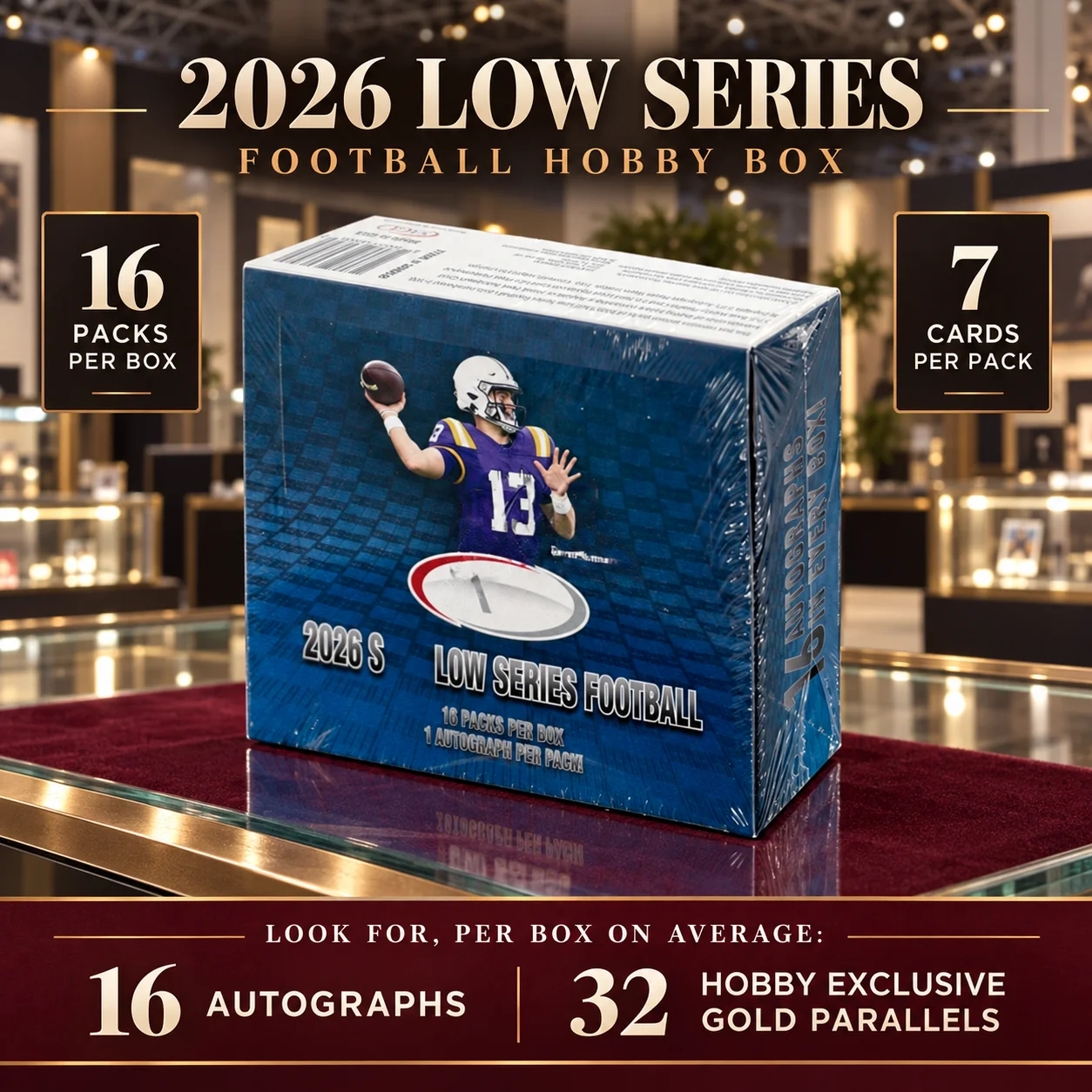 2026 Low Series Football Hobby Box, 16 Packs Per Box, 7 Cards Per Pack, Sports Trading Cards for Hobby Card Opening, Football Card Set Building and Collecting