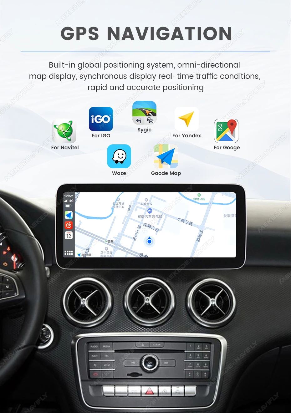 MEKEDE Touchscreen mit Linux, CarPlay und Android Auto System, Autoradio-Mirror-Ready-Zentraleinheit für Mercedes-Benz Klasse A, CLA, CLA, CLA W176 C117 X156 2012-2018 – Detail 16