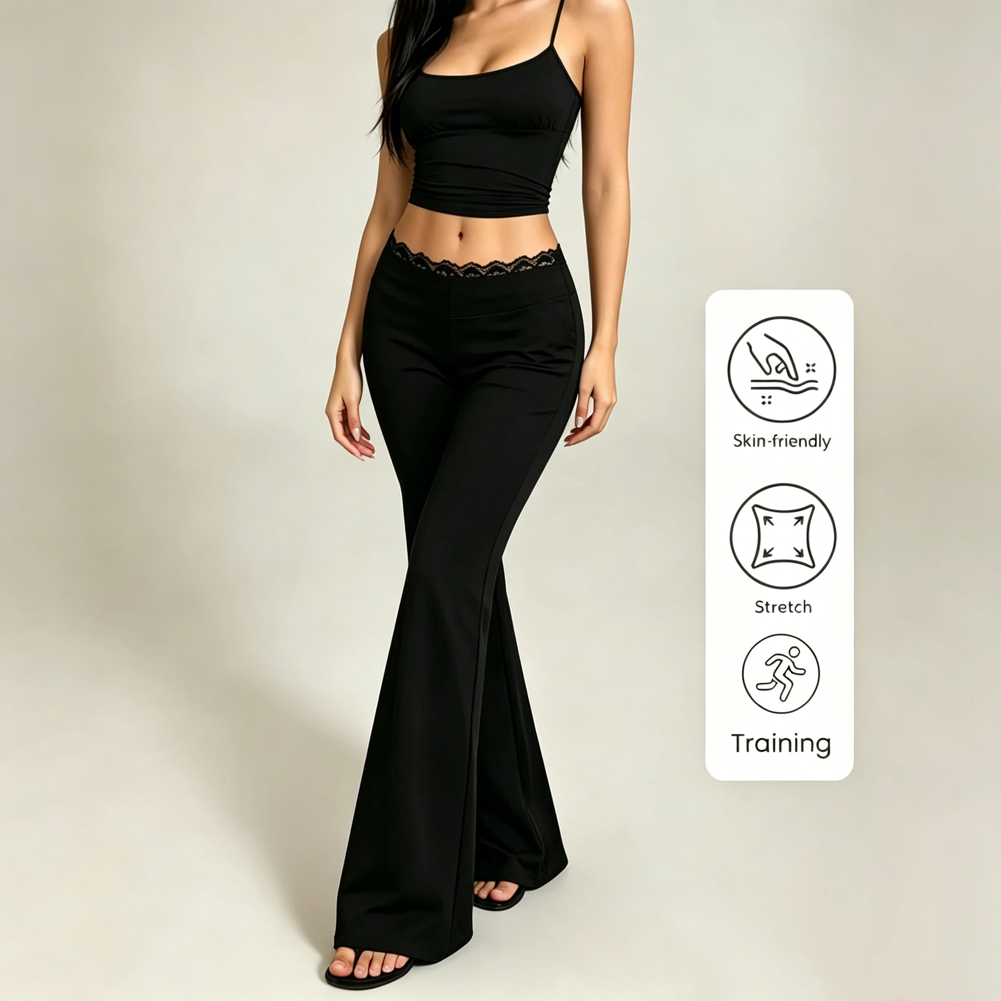New Sexy Lace High Waisted Leggings for Girls, Flared Pants, Daily Casual Elastic Breathable Pants, Women's Clothing for Travel image 5