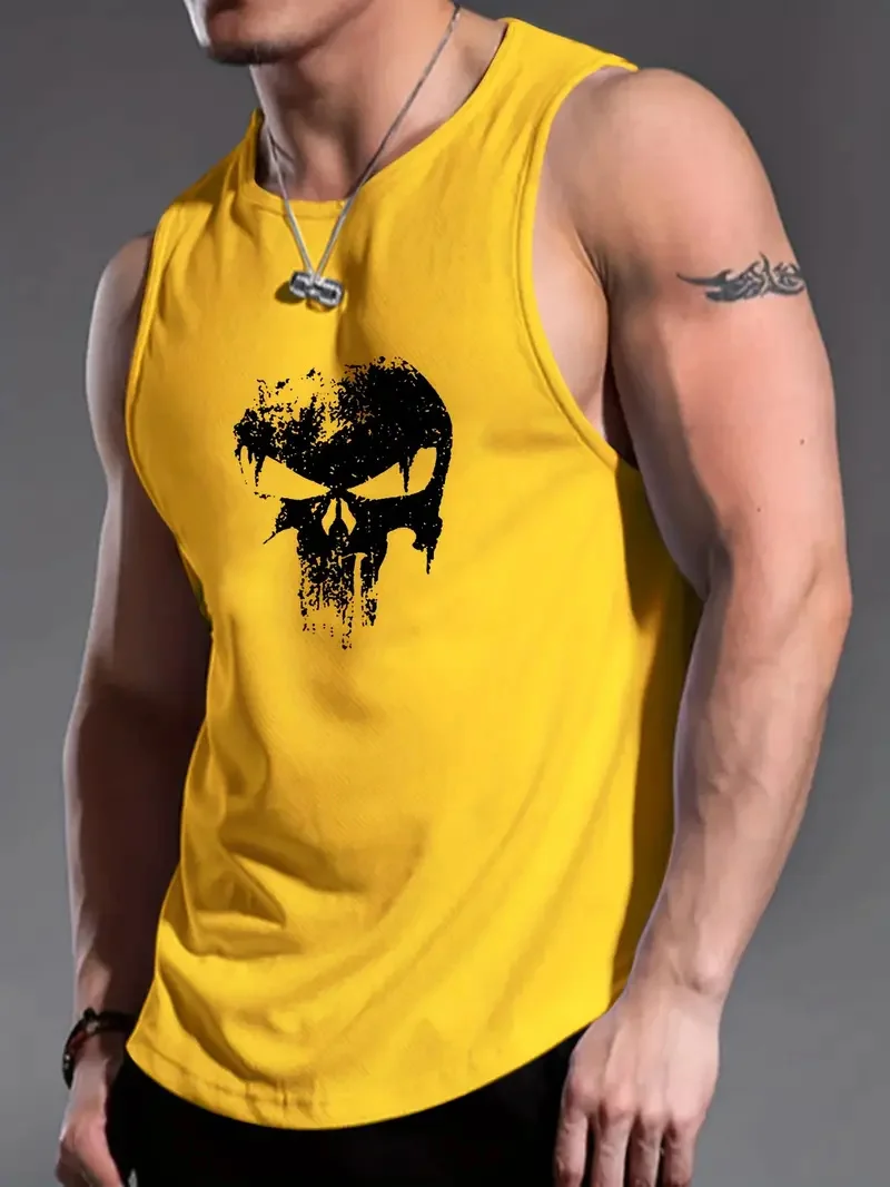 Men's Vest Simple Printed Round Neck Mens Sleeveless Tank Top Daily Sports Breathable Comfortable Not Stuffy Sleeveless Tank Top