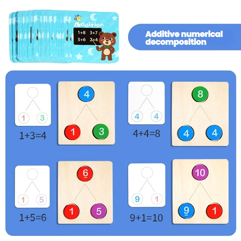 เด็กคณิตศาสตร์ Early Education การสอน Aids ไม้ดิจิตอล Decomposition เลขคณิต Montessori ของเล่นจํานวนความรู้ความเข้าใจนับของเล่น