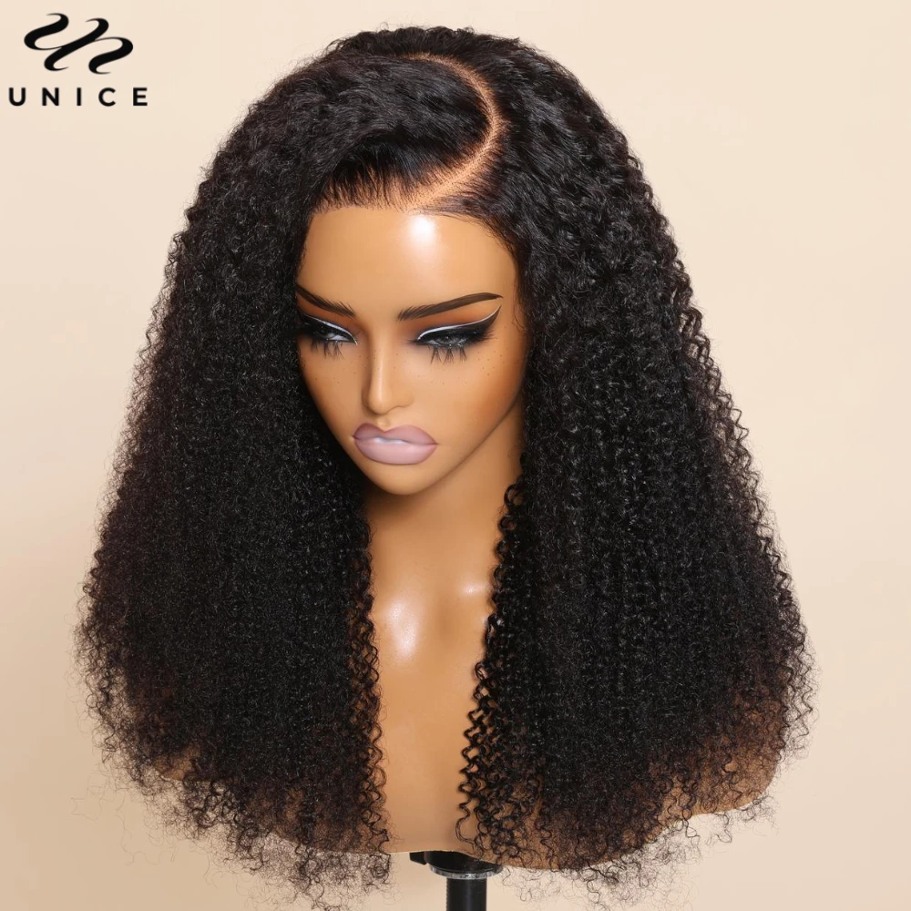 UNICE Hair Kinky Curly Wig Human Hair Pre Cut 7x5 Lace Wig Pre Bleached Pre Plucked Gluless Wig Human Hair Ready To Wear