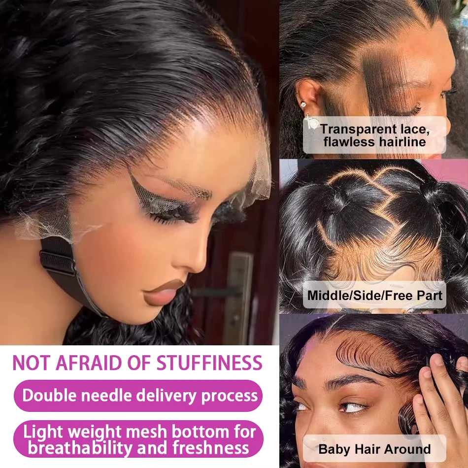 Pelucas de cabello humano 100% con encaje Frontal 13x6 5x5 de onda profunda de 38 pulgadas, peluca Frontal de encaje Remy de 250% de densidad prearrancada para mujeres negras