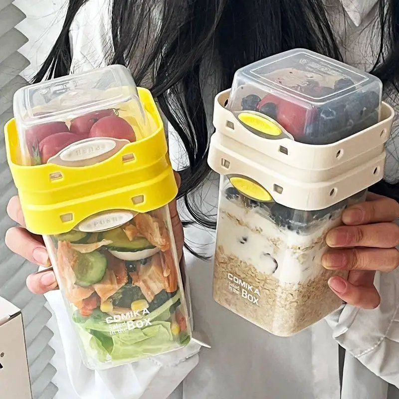 

Salad Cup Light snack Portable Take-out Double-layer Lunch Box Yogurt Oatmeal Cup Milkshake Cup With Fork and Lid