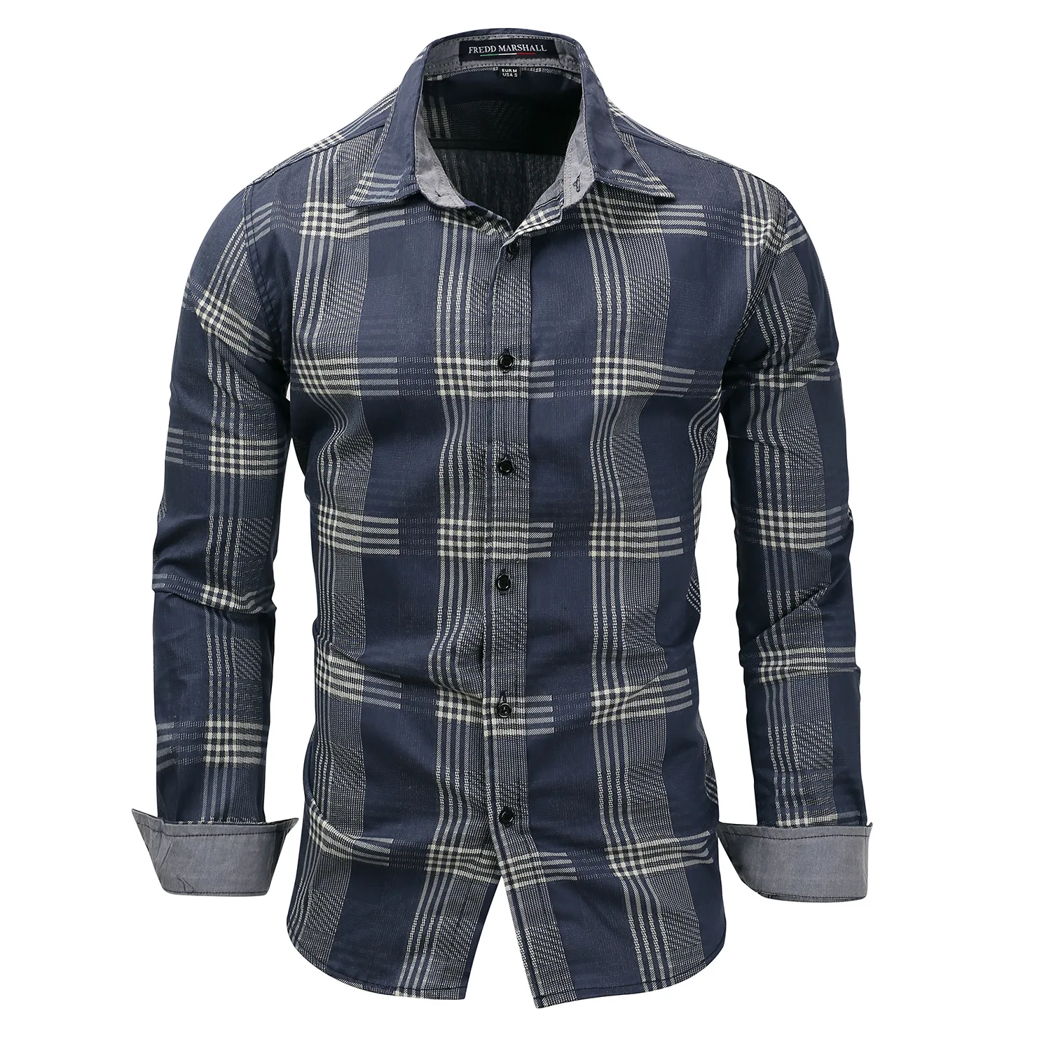 

DUYIT Lapel Long Sleeve Plaid Shirt Men's Spring/Autumn New Casual Versatile Slim Single Breasted Shirt