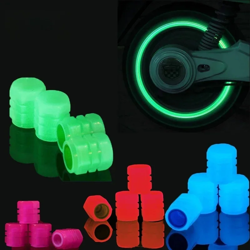 Bouchon de Valve de pneu de voiture lumineux, 4 pièces, bouchons de nuit fluorescents, capuchon lumineux de nuit de moto, accessoires de décoration