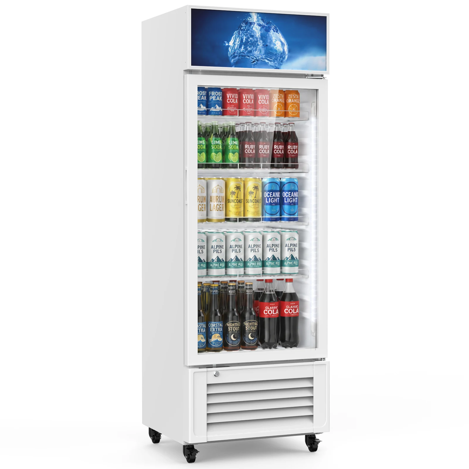 10 Cu Ft Commercial Refrigerators Single Door, Glass Door Merchandiser Display Beverage Fridge with Built-in LED Light, 1.64kwh/24h Retail Cooler for Shop Restaurant Apartment, Silver
