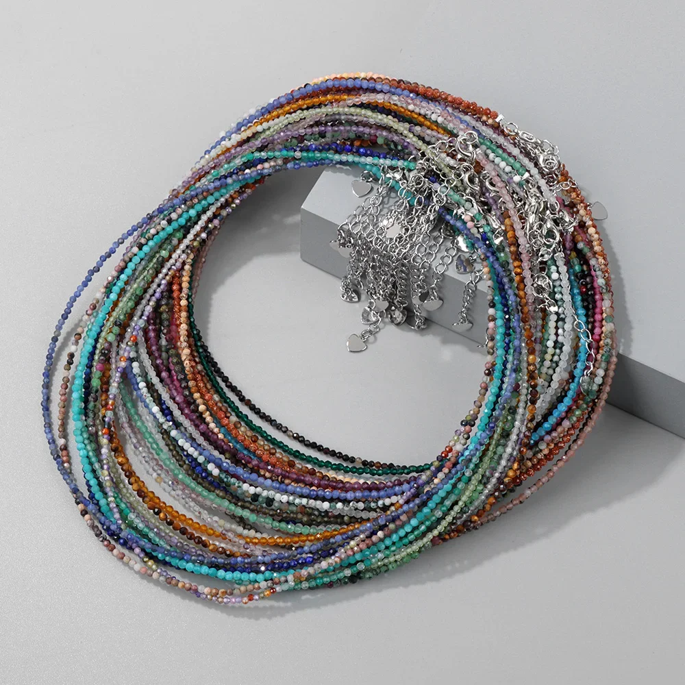 Collier de perles à facettes de 2mm, Mini pierre naturelle, améthystes, quartzs, Agat, ras du cou, fête minimaliste pour hommes et femmes, bijoux cadeau