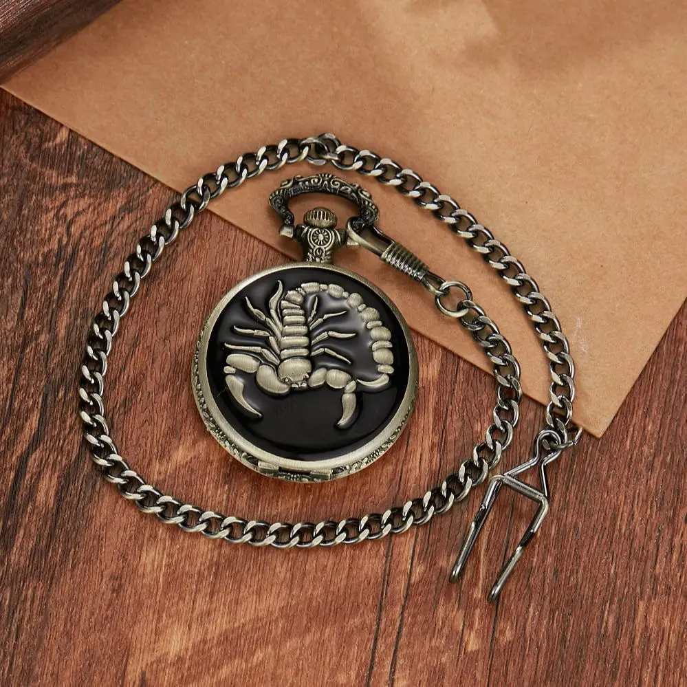 Creative Scorpion Devil Mechanical Pocket Watch Necklace Pendant Pocket Watch  Retro  Clock Ghost Souvenir Gifts for Men Women