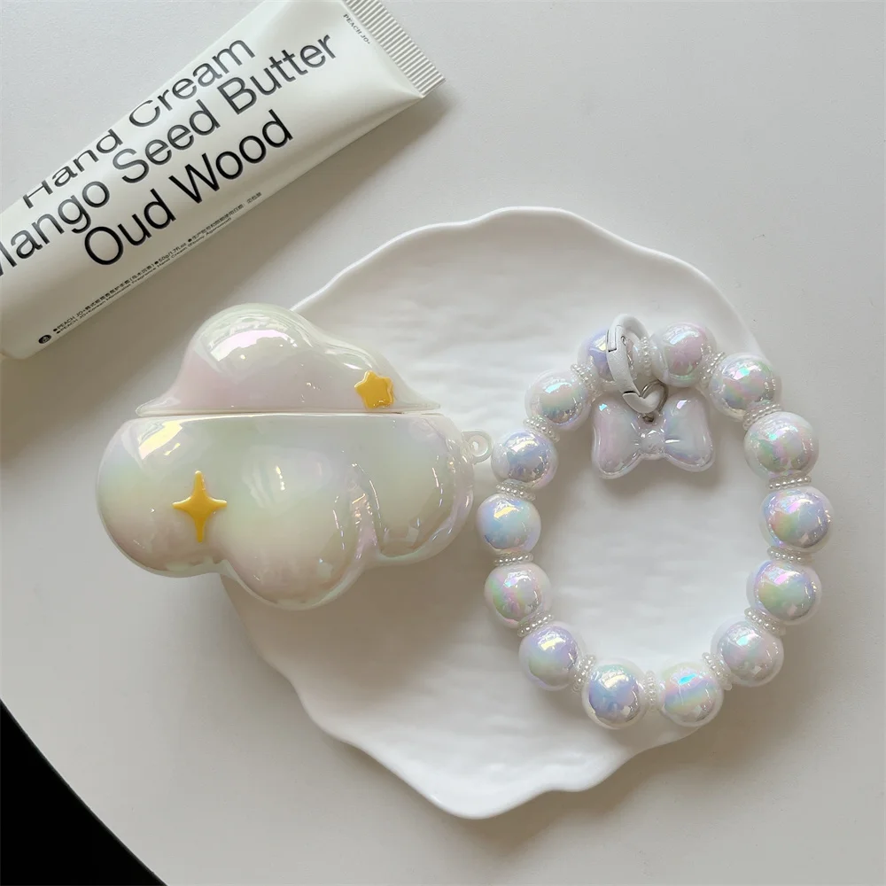 

INS Luxury Fashion Plated Cloud with Pearl Hanging Rope TPU Earphone Cover, Suitable for Apple AirPods 4/3/2 Pro 2/3 Bluetooth