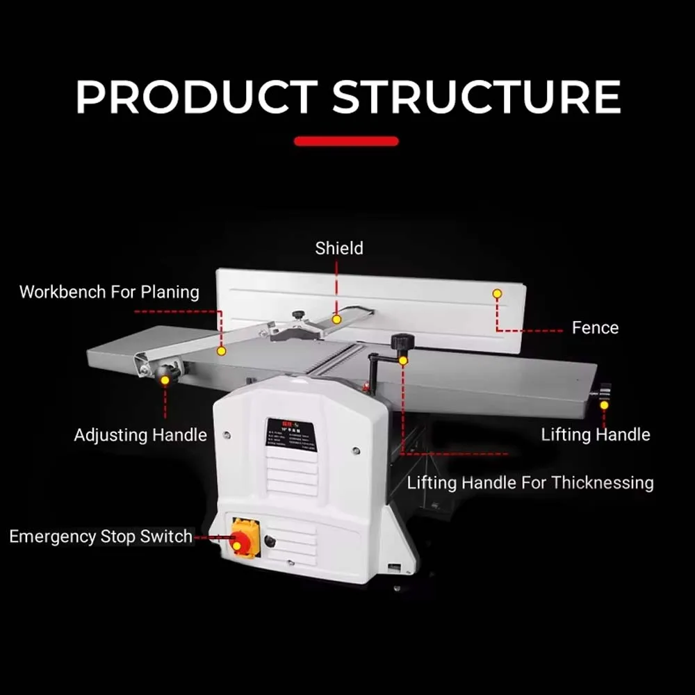 Woodworking Flat Planer Electric Planer Desktop 6-inch 8-inch Planer Press Planer Automatic Feeding Woodworking Tool