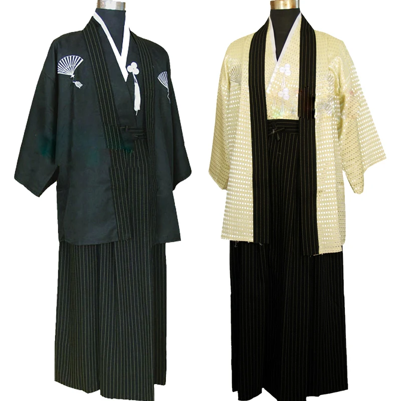 Japanese Kimono Robe Suit Men Formal Wear Costume Samurai Uniform Stage Performance