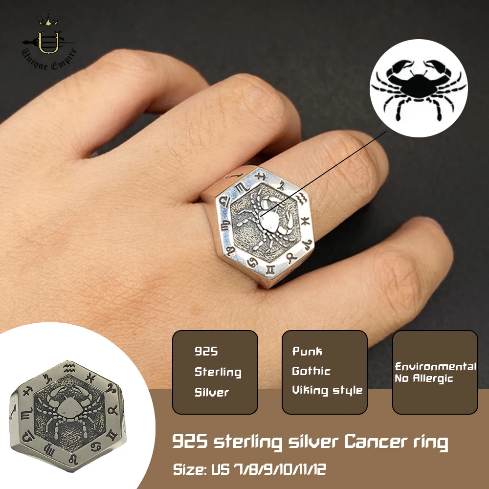 

‌925 Sterling Silver Cancer Zodiac Ring Unisex Astrology Signet Band Constellation Jewelry Gift for Birthday Crab Horoscope