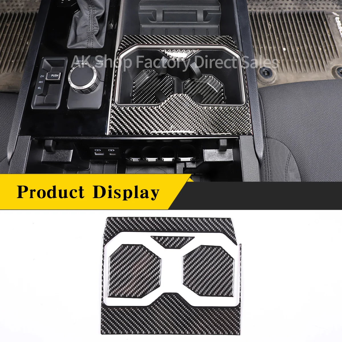 

For Toyota Tundra 2022-2023 Real Carbon Fiber（Soft） Car Central Control Cup Holder Decorative Panel Cover Sticker Accessories