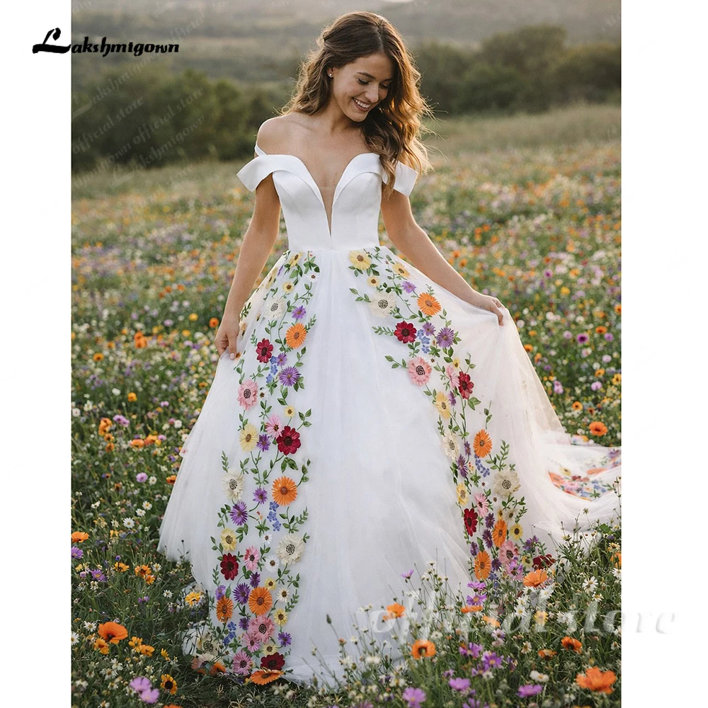 Lakshmigown Schulterfreies Garten-Hochzeitskleid mit Schnürung, Abendkleid, A-Linie, bodenlang, formelles Brautkleid, maßgeschneidert – Detail 5