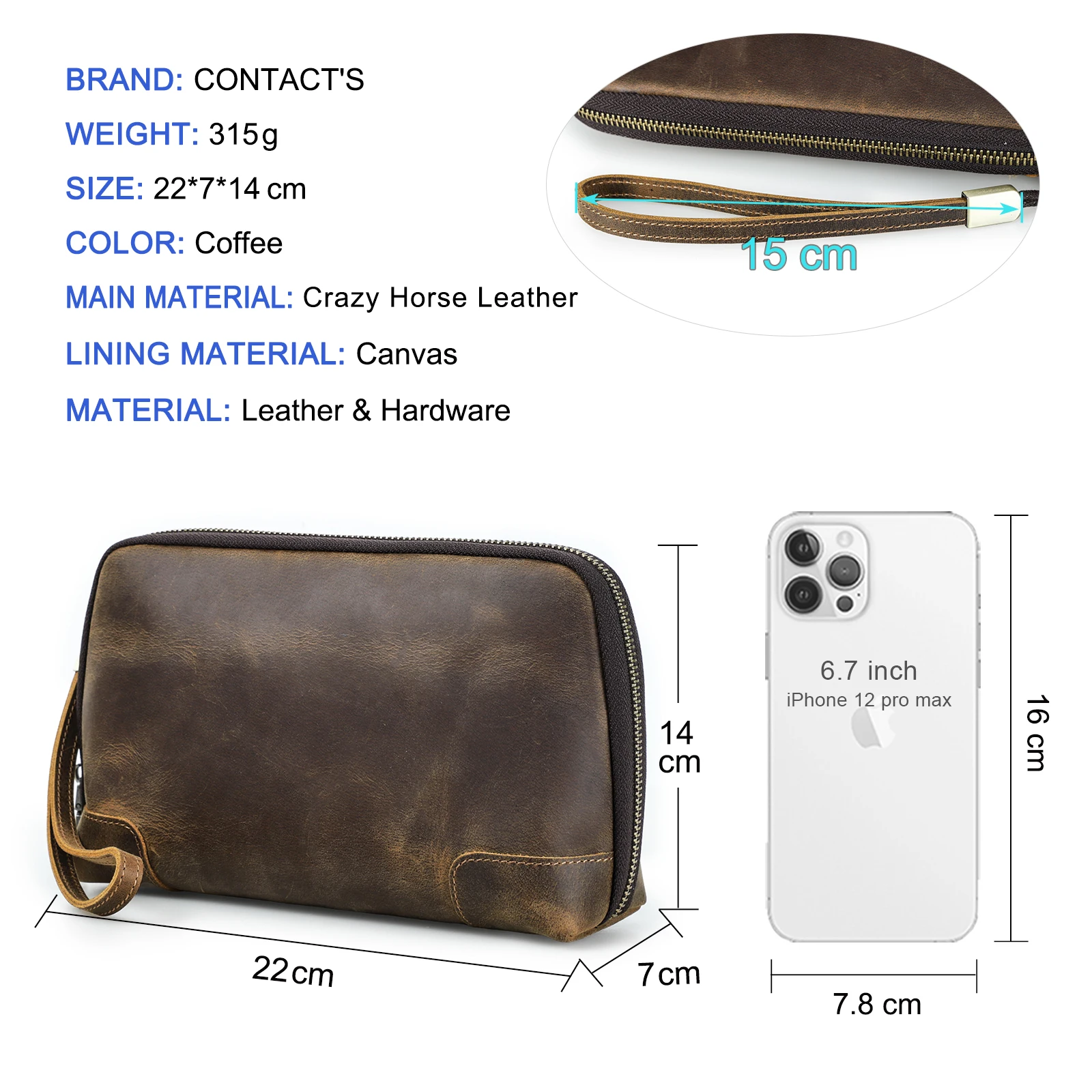 Cowhide Leather Men Clutch Bag Luxury Handbag Wristlet Male Purse USB Data Cable Storage Travel Electronic Accessories Organizer