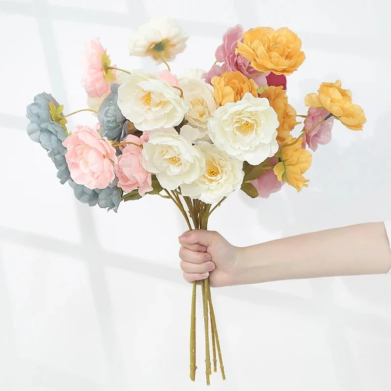 Bouquet de pivoines artificielles en soie, 54CM, 5 têtes, pour salon, décoration de la maison, ornements de Table de mariage, fleur de Simulation de fête des mères