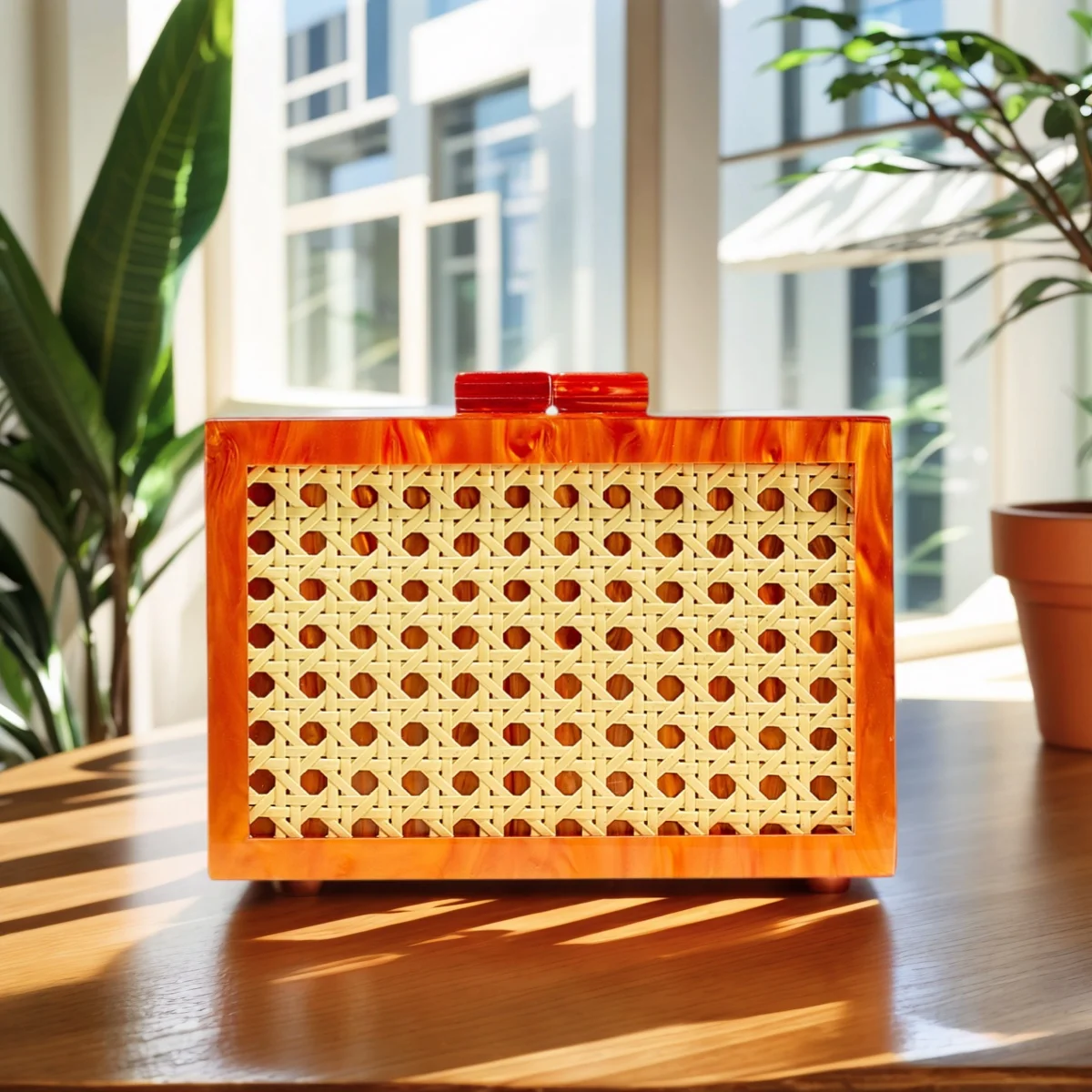 

Summer Women Rattan Clutch Purse Straw Woven Square Box Evening Bag Boho Style Handbag for Vacation Beach Party