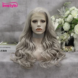 Imstyle Grey Wig Synthetic Lace Front Wig Long Wavy Wigs For Women Heat Resistant Fiber Natural Hairline Cosplay Wigs