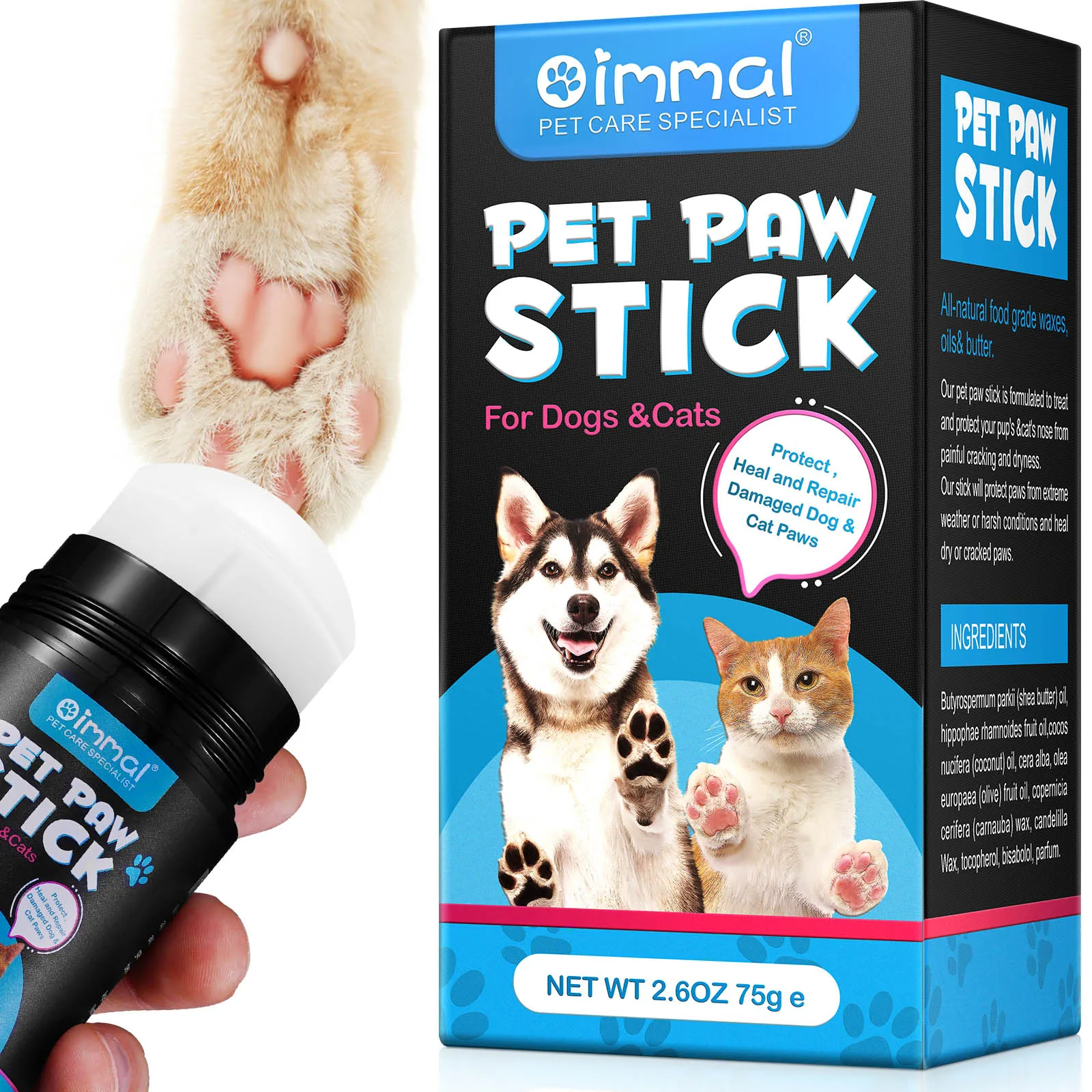 Paw Balm Stick for Dogs and Cats Moisturizes & Soothes Irritated Paws & Elbows Pets Paw Protect Dry and Cracked for All Age 75g