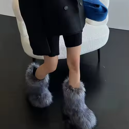 Women's Winter Snow Boots Outdoor Luxury Furry Faux Fox Fur Boots Woman Plush Warm Platform Shoes New Fashion Bottes Big Size 46 - Image 6