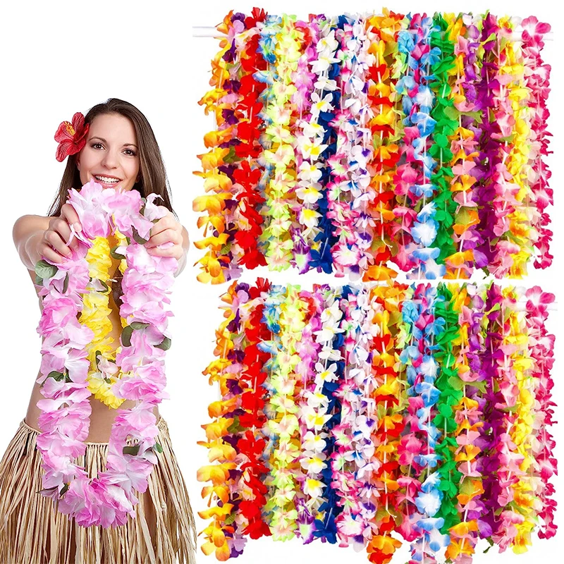 36/72pcs Hawaiian Bulk,Colorful Tropical Flower Party Decoration Artificial Necklace Hawaii Flowers Spring Beach party supplies