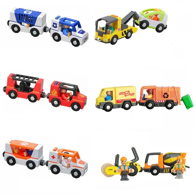 Nouveau camion de pompier, Train magnétique, voiture d'ambulance, voiture de Police, camion de pompier Compatible Brio, piste de Train en bois, jouets pour enfants