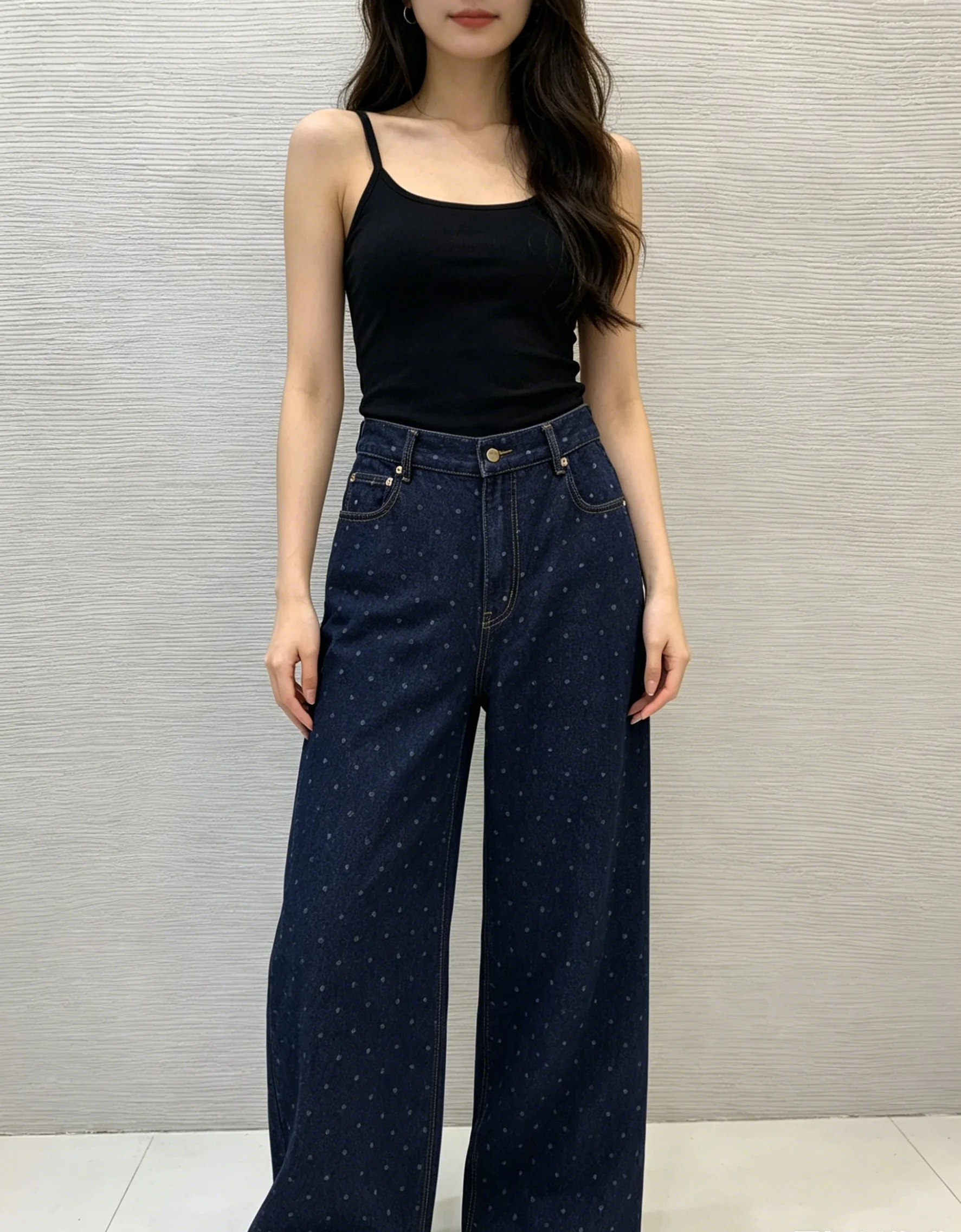 

26SS Spring/Summer Women's Stylish Check Print Loose-Fitting Versatile Wide-leg Denim Pants LH086