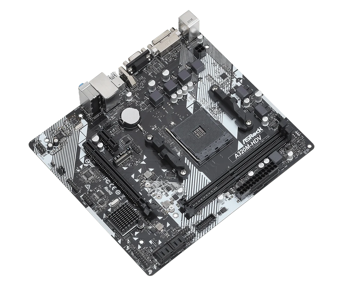 ASROCK A320 마더보드, A320M HDV R4.0 소켓, AM4 DDR4 32GB M.2 PCI-E 3.0 지원, R3 R5 R7 R9 AMD CPU, USB3.1 VGA 마이크로 ATX