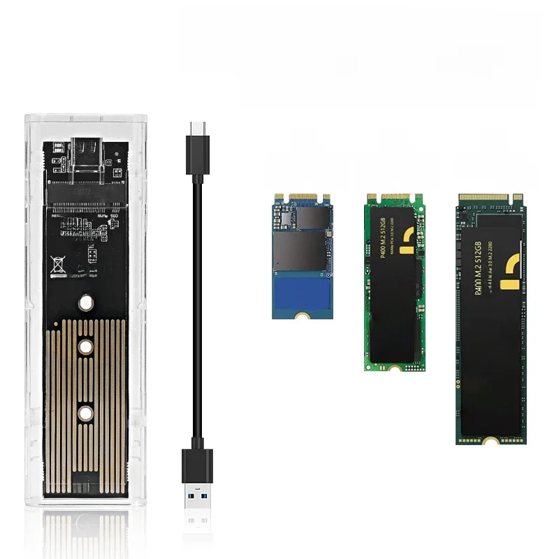 M.2 NVME PCIe NGFF SATA boîtier SSD double protocole clair USB Type C 10Gbps PCI-E M2 SSD boîtier externe Transparent boîtier de disque dur