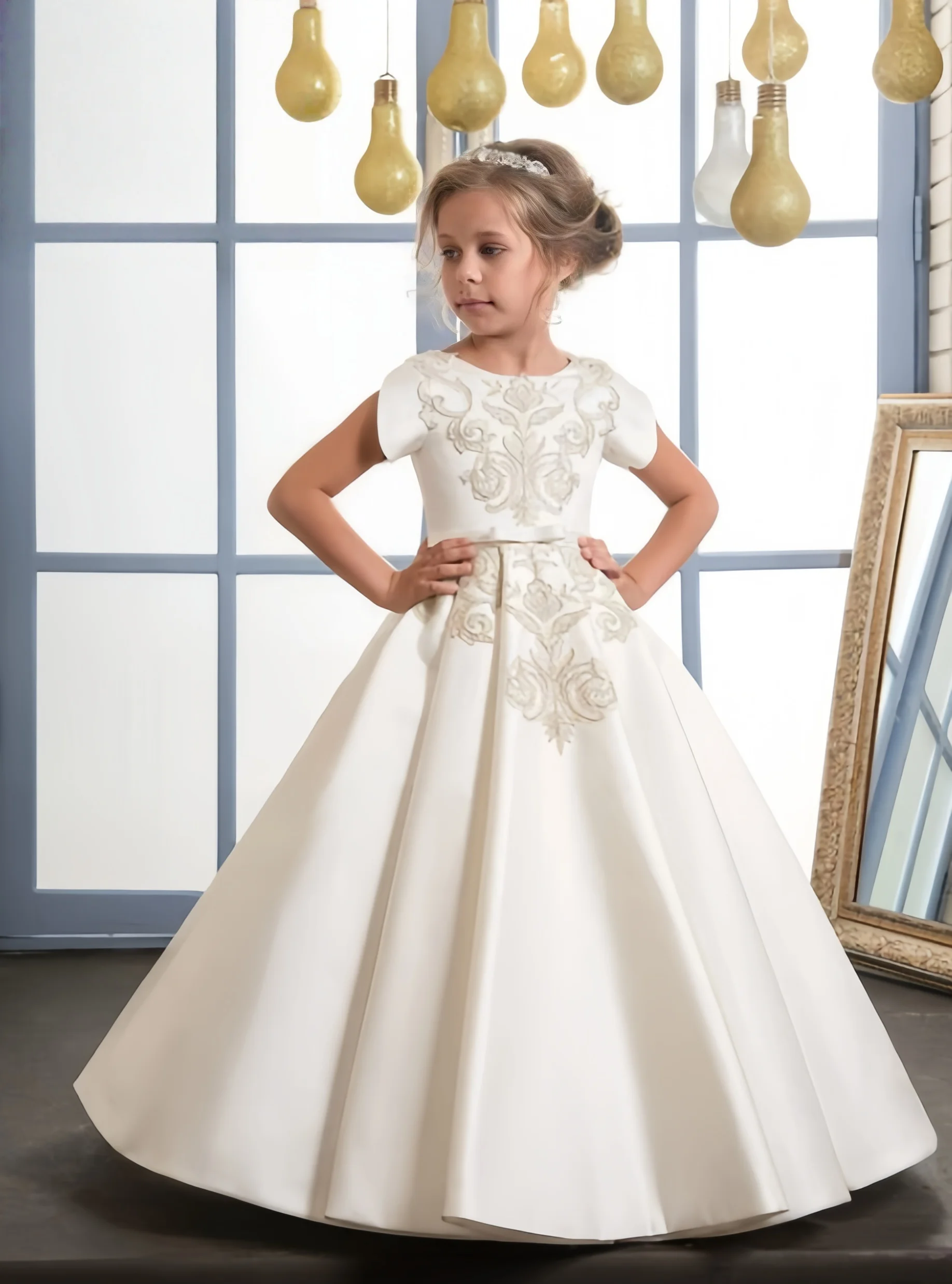 princess dress Embroidery patterns fluffy short sleeves Flower Girl Dresses For Formal Receptions Dance Performances Parties